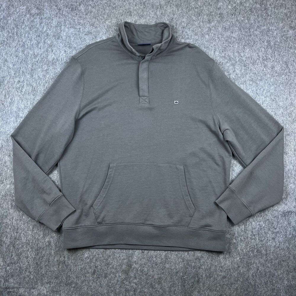 Crown And Ivy Men's Quarter Button Sweater Mock Neck Pullover Grey Size Large